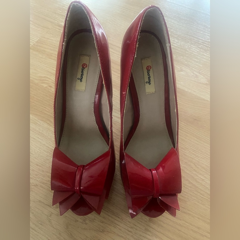 Red Bow Peep Toe Heels by
